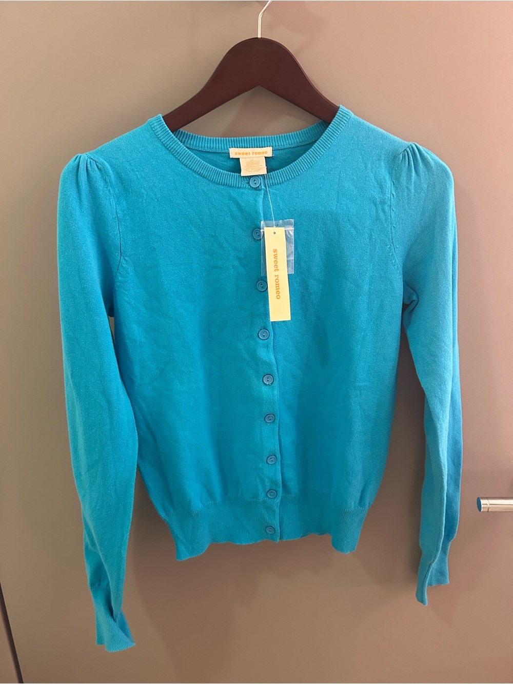 Sweet Romeo Bright Teal Button Cardigan